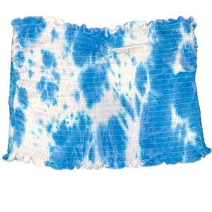 Faded Rose sz L blue tie dye BOHO ruched tube top